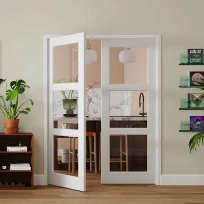 Chic Mode Door Slab 3 Lite Clear Glass Design Manufacture Wood White Primed Interior Franch Doors Slab (no Hin