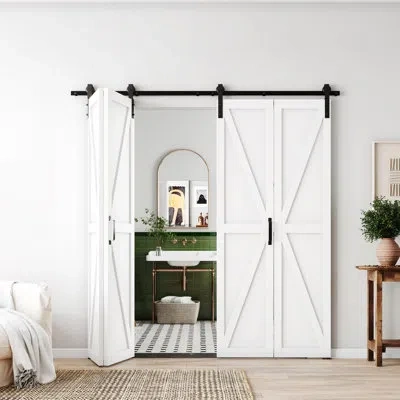 Chic Mode Doors 84 In. X 84 In. White K Panel Solid Core Mdf Bifold Barn Door With Hardware