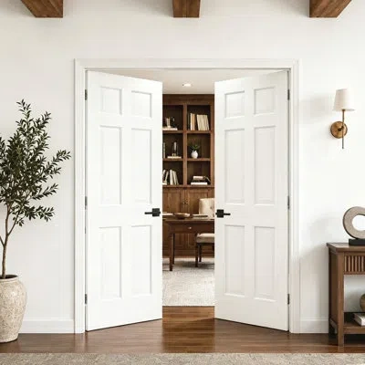 Chic Mode Double 6-panel Hollow Core Molded Interior Door With White Frame Prehung-style Door Set With White W