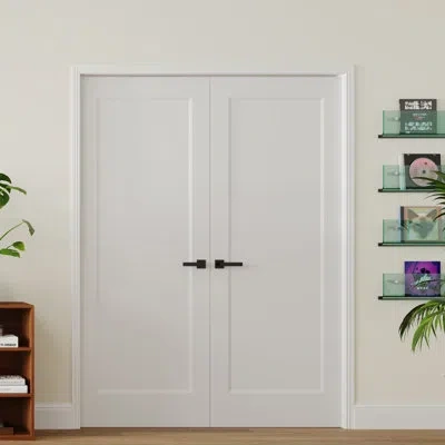 Chic Mode Double Door Set 1 Panel Shaker Molded Hollow Core Interior Door, Pre-finished Smooth Pure White Grai