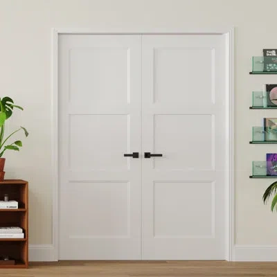 Chic Mode Double Door Set 3 Panel Shaker Molded Hollow Core Interior Door, Pre-finished Smooth Pure White Grai