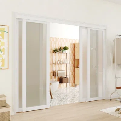 Chic Mode Double Doors 1-lite Frosted Glass Manufacture Wood Finished Sliding Closet Doors In White