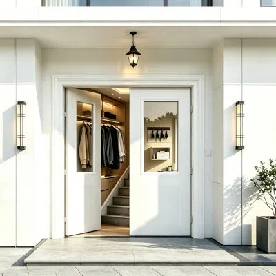 Chic Mode Double Exterior Door-1 Panel Clear Glass Manufacture Wood With Solid Wood Core Include Door Frame &  In White