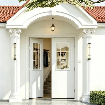 Chic Mode Double Exterior Door-9 Panel Clear Glass Manufacture Wood With Solid Wood Core Include Door Frame &  In White