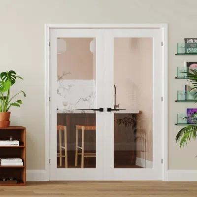 Chic Mode Double Interior 1 Lite Clear Glass With Manufacture Solid Wood Design Door Slab Include Jamb Solid C In White
