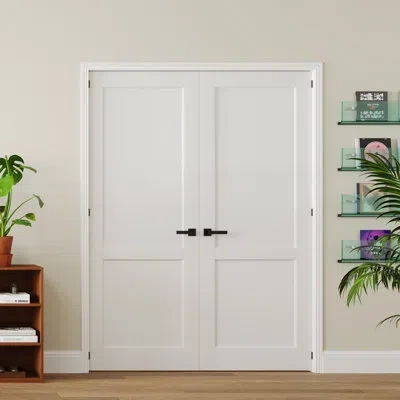 Chic Mode Double Interior 2-lite Panel Manufacture Solid Wood Design Door Slab With Jamb Solid Core Panel Preh In White