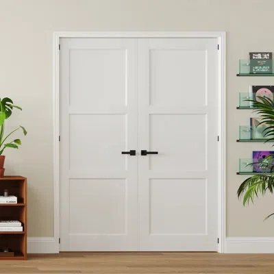 Chic Mode Double Interior 3-lite Panel Manufacture Solid Wood Design Door Slab With Jamb Solid Core Panel Preh In White