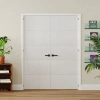Chic Mode Double Interior Doors 4-lite Primed Solid Wood Design Door Slab With Jamb Solid Core Panel Prehung P In White