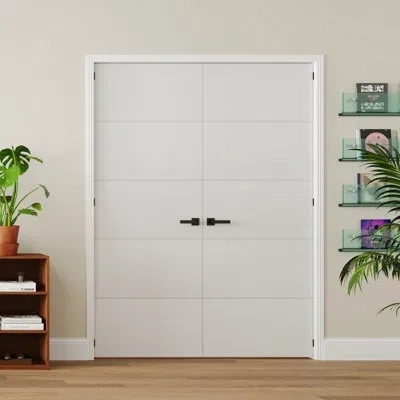 Chic Mode Double Interior Doors 4-lite Primed Solid Wood Design Door Slab With Jamb Solid Core Panel Prehung P In White
