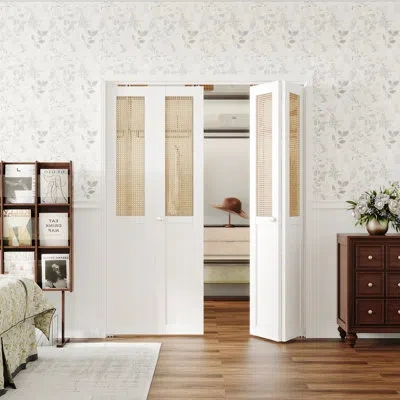 Chic Mode Double Rattan Folding Doors With Hardware Unfinished Bi-fold Interior Doors, 2 Doors In White