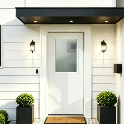 Chic Mode Exterior Door- 1 Panel Frosted Glass Manufacture Wood With Solid Wood Core Include Door Frame & Hing In White