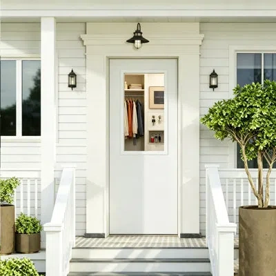 Chic Mode Exterior Door-1 Panel Clear Glass Manufacture Wood With Solid Wood Core Include Door Frame & Hinger, In White