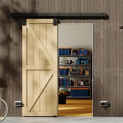 Chic Mode Front Entry Doors - K Shape Pine Wood Sliding Exterior Doors With Barn Door Hardware In Natural;unfinished