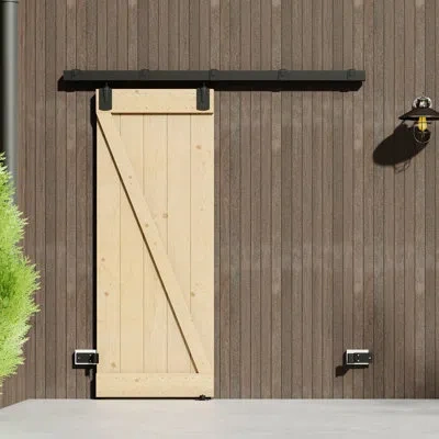 Chic Mode Front Entry Doors - Z Shape Pine Wood Sliding Exterior Doors With Barn Door Hardware In Natural;unfinished