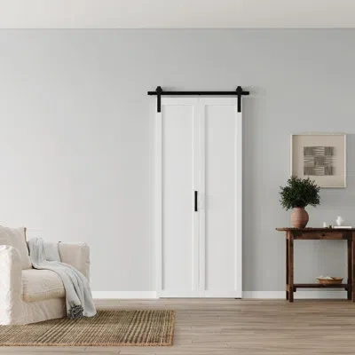 Chic Mode Full Lite Mdf Manufacture Wood Folding Barn Door With Hardware Kit Interior Bifold Door,white