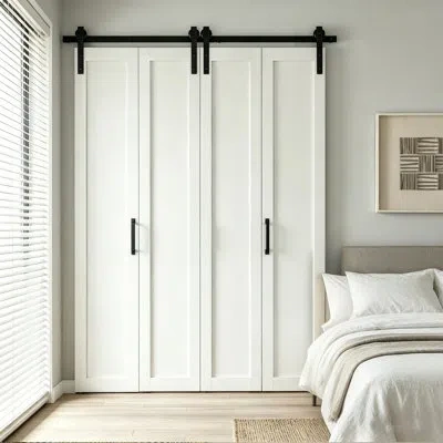 Chic Mode Full Lite Mdf Manufacture Wood Folding Barn Door With Hardware Kit Interior Bifold Door,white