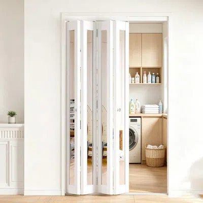 Chic Mode Full Lite Mirrored Design Mutil Fold Interior Bifold Doors With Hardware Included In White
