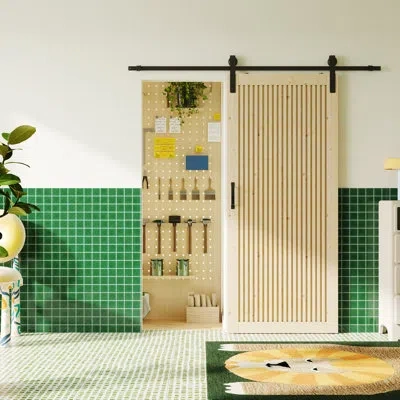Chic Mode Grille Wood Slat Panel Design Interior Barn Door - Pine, Diy Assembly With Hardware Kit | Space-savi