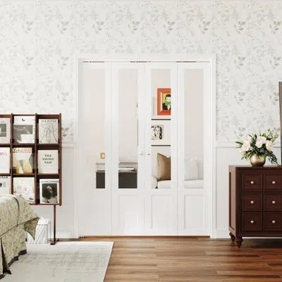 Chic Mode Half Lite Mirrored White Mdf Bifold Interior Door,folding Closet Doors With Hardware,white