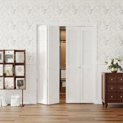 Chic Mode Half Louvered Bi-fold Door, Fits 80" Standard Openings, White Folding Closet Door With Hardware Kit,