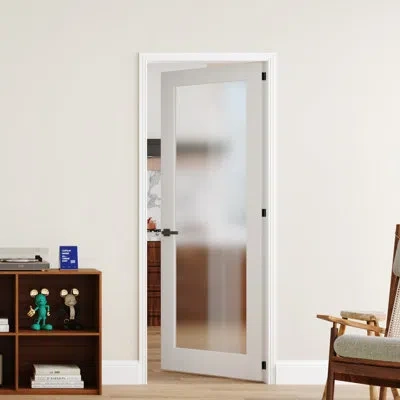 Chic Mode Interior 1 Panel Frosted Glass Design Door Slab With Jamb Solid Core Panel Prehung Pantry Door With  In White