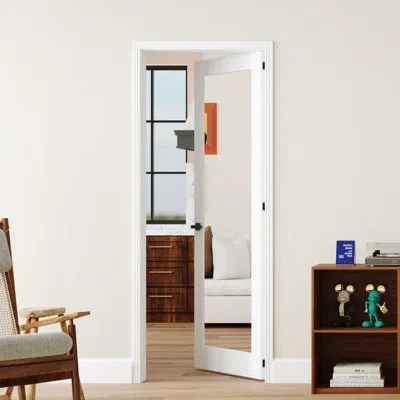 Chic Mode Interior 1 Panel Mirrored Design Door Slab With Jamb Solid Core Panel Prehung Pantry Door With Quick In White