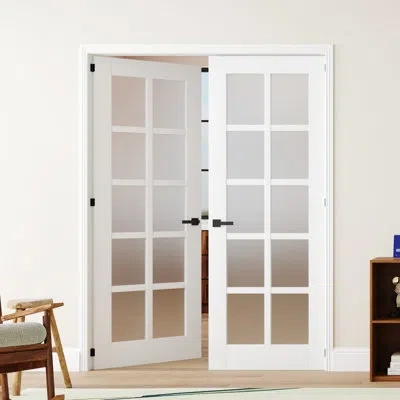 Chic Mode Interior 10 Panel Frosted Glass Design Door Slab With Jamb Solid Core Panel Prehung Pantry Door With In White
