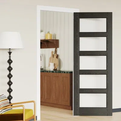 Chic Mode Interior Door Slab With Matching Frame – 5 Lite Clear Glass Black Mdf Interior Door With White Adjus