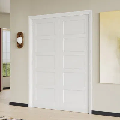 Chic Mode Interior Double 5-lite Shaker Style Pantry Door - Prehung Style Mdf Design And Adjustable Frame (doo In White