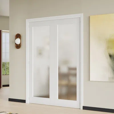 Chic Mode Interior Double Door Set With Matching Frame – 1-lite Frosted Glass Mdf Interior Doors With Adjustab In White