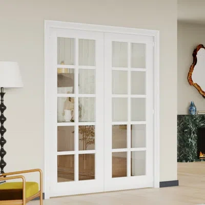 Chic Mode Interior Double Door Slab With Matching Frame - 10 Lite Clear Glass White Mdf Interior Pantry Doors