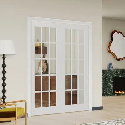 Chic Mode Interior Double Door Slab With Matching Frame – 15 Lite Clear Glass White Mdf Interior Doors For Bri