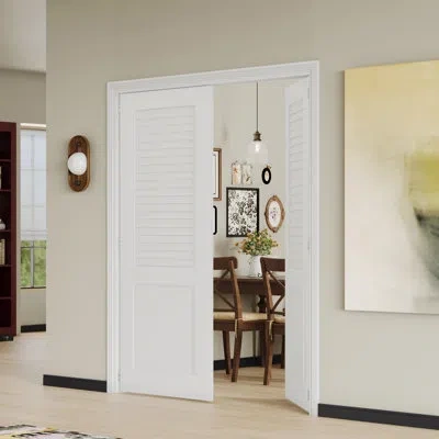 Chic Mode Interior Double Door Slabs With Matching Fixed Frame – Louvered Top & Solid Panel Mdf & Wood Doors W In White