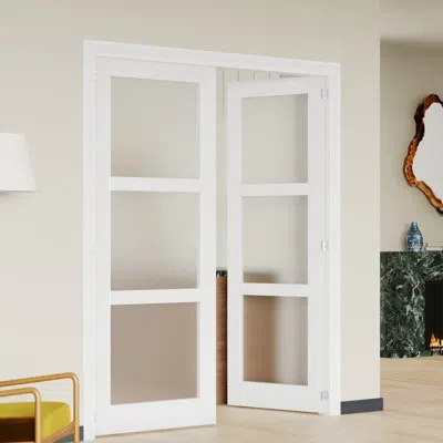 Chic Mode Interior Double Door Slabs With Matching Frame - 3-panel White Mdf Interior Doors For Balanced Mode