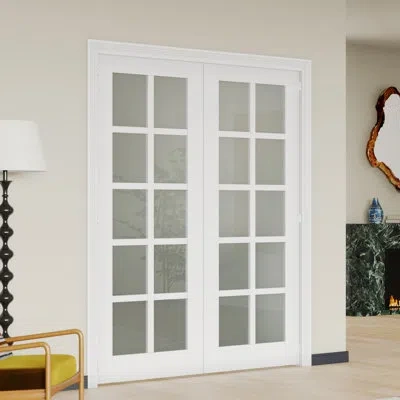 Chic Mode Interior Double Door Slabs With Matching Frame White 10 Lite Frosted Glass Interior Double Doors