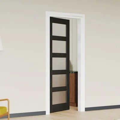 Chic Mode Interior French Door Slab With Matching Frame - Black 5 Lite Frosted Glass Mdf Interior Pantry Door 