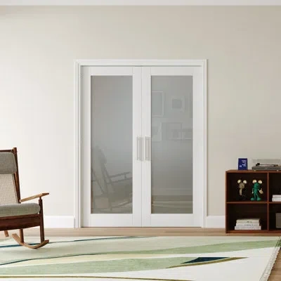 Chic Mode Interior French Doors Modern Closet Door Frosted Glass Pantry Door Primed With Adjustable Ball Catch In White