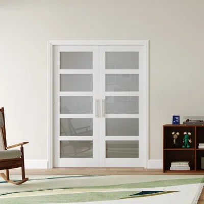 Chic Mode Interior French Doors Modern Closet Door Frosted Glass Pantry Door Primed With Adjustable Ball Catch In White