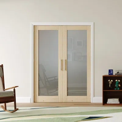 Chic Mode Interior French Doors Modern Closet Door Frosted Glass Solid Wood Pantry Door Primed With Adjustable In White