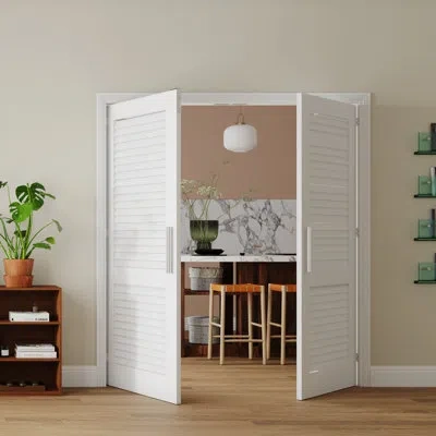 Chic Mode Interior French Doors Modern Closet Door Louver Design Pantry Door Primed With Adjustable Ball Catch In White