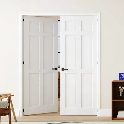 Chic Mode Interior French Pantry Door 6 Panel  Wood Design Door Slab With Jamb Solid Core Panel Prehung Pantry In White