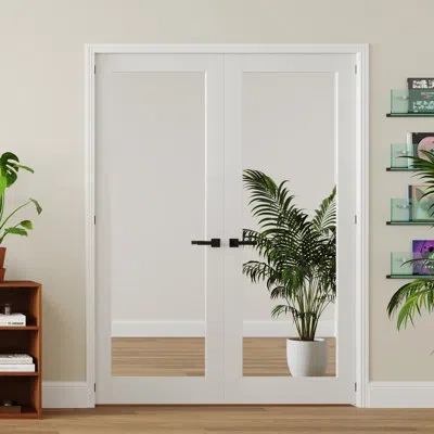 Chic Mode Interior Panel Mirrored Design Door Slab With Jamb Solid Core Panel Prehung Pantry Door With Quick A In White