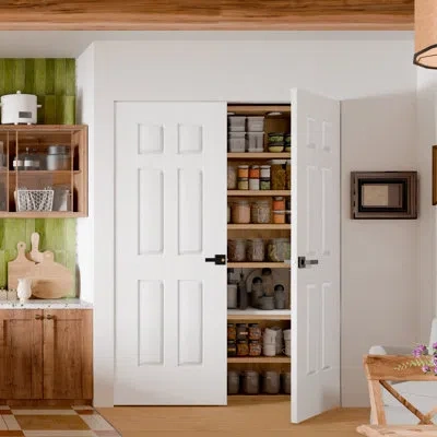 Chic Mode Interior Pantry Doors - White 6-panels Design Double Standard Door Slab With Black Handle Prefinishe In Animal Print
