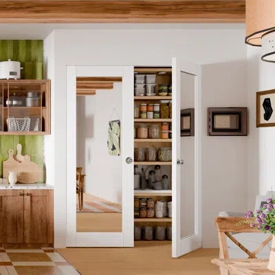 Chic Mode Interior Pantry Doors - White Full Lite Mirrored Design Double Standard Door Slab With Ball Handle P