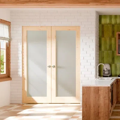 Chic Mode Interior Pantry French Doors - 1-lite Frosted Standard Door Slab Prefinished Pine Solid Core Doors W
