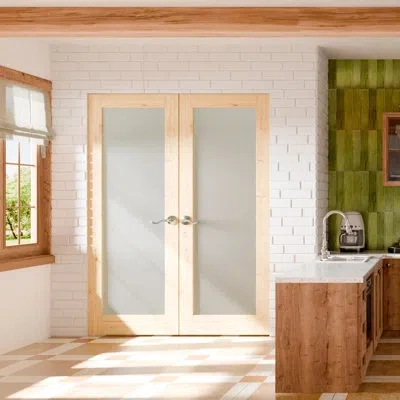 Chic Mode Interior Pantry French Doors - 1-lite Frosted Standard Door Slab Prefinished Pine Solid Core Doors W