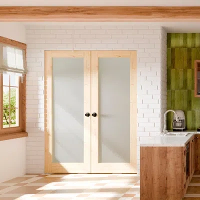 Chic Mode Interior Pantry French Doors - 1-lite Frosted Standard Door Slab Prefinished Pine Solid Core Doors W