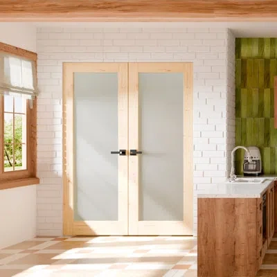 Chic Mode Interior Pantry French Doors - 1-lite Frosted Standard Door Slab Prefinished Pine Solid Core Doors W In Brown