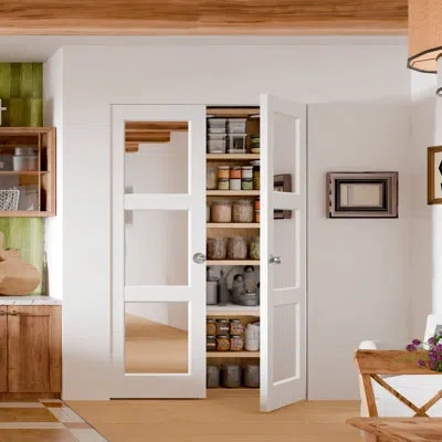 Chic Mode Interior Pantry French Doors - 3-lite Mirrored Surfaced Standard Door Slab Prefinished Pine Solid Co In White