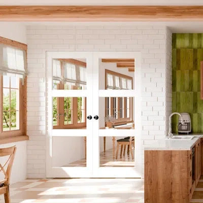 Chic Mode Interior Pantry French Doors - 3-lite Mirrored Surfaced Standard Door Slab Prefinished Pine Solid Co In White